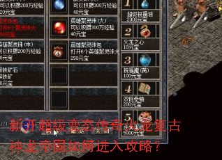 新开超级变态传奇火龙复古神龙帝国如何进入攻略? 新开超级变态传奇火龙复古神龙帝国如何进入攻略?